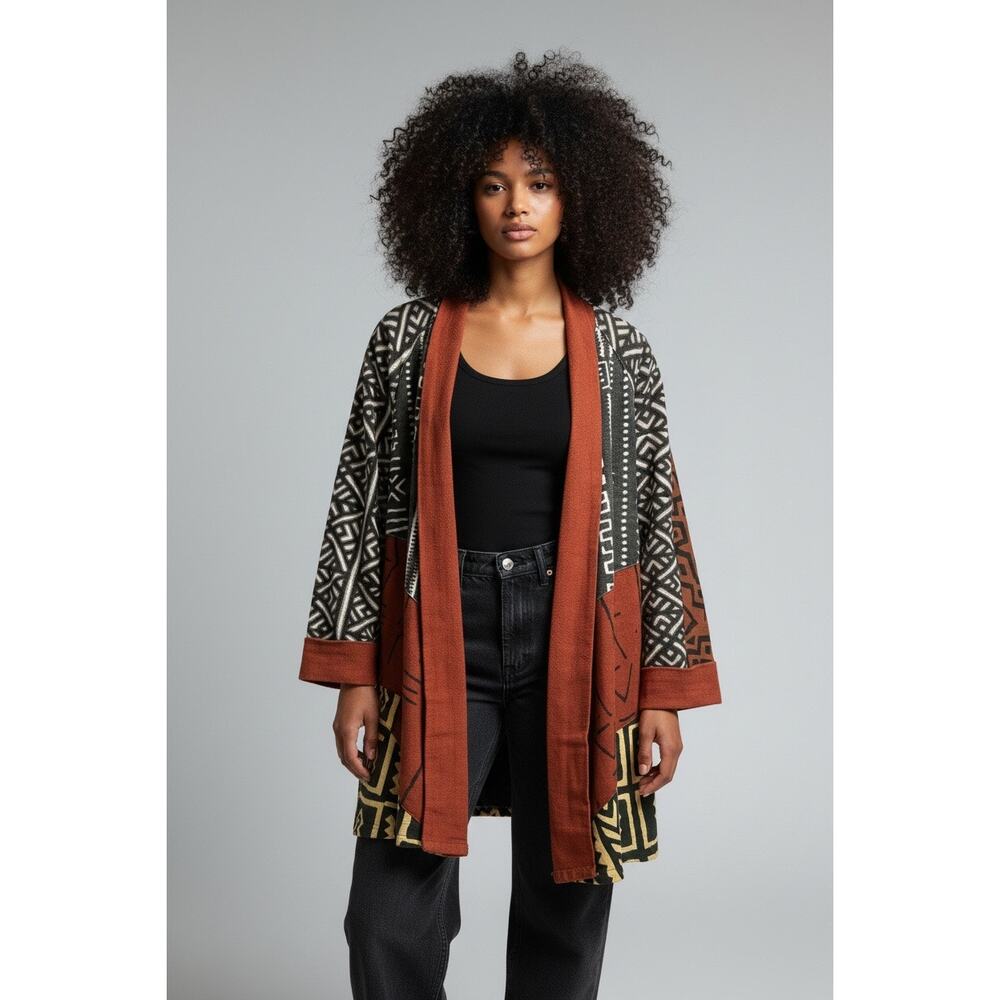 Vintage Authentic African Mudcloth Patchwork Kimono Jacket Bogolan Hand-Dyed